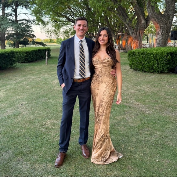 House of CB Nalani Gold Flattering Satin Gown - Picture 2 of 8